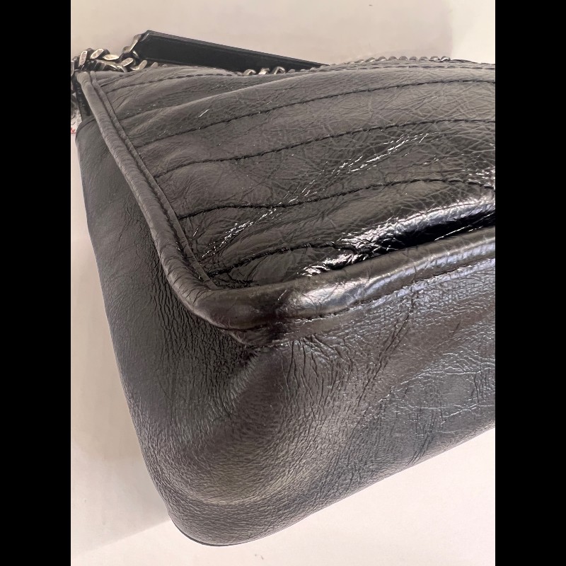 YSL Niki大號 鏈條包黑色油蠟牛皮肩背包-9