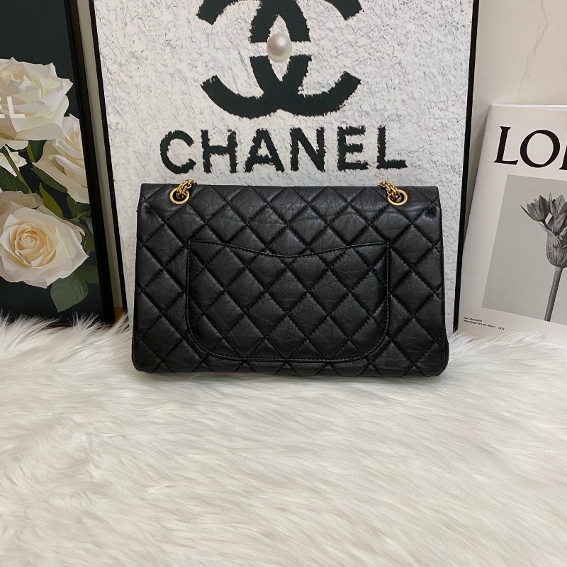 Chanel 2.55黑金經典款皺褶復古牛皮 肩背包-1