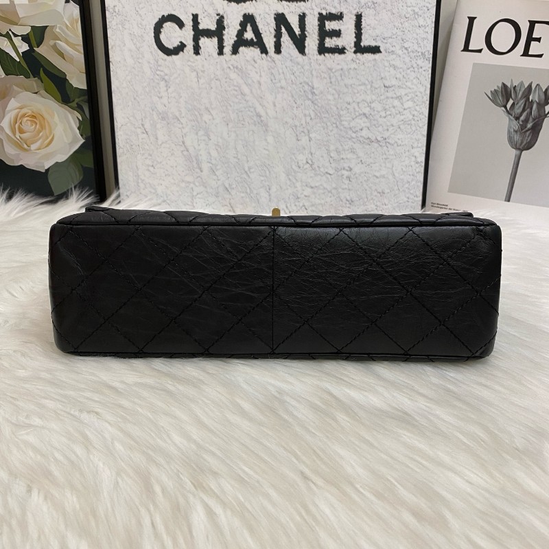 Chanel 2.55黑金經典款皺褶復古牛皮 肩背包-4