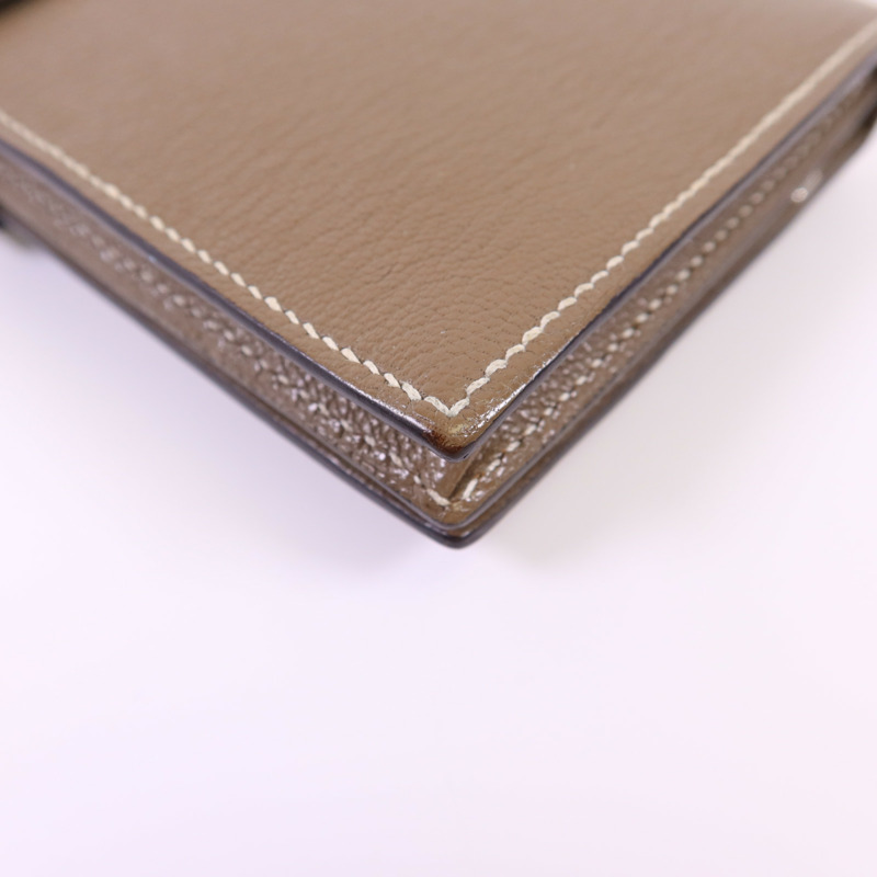 HERMES Chevre皮革Bearn W Snap銀扣長錢包Etoupe-12
