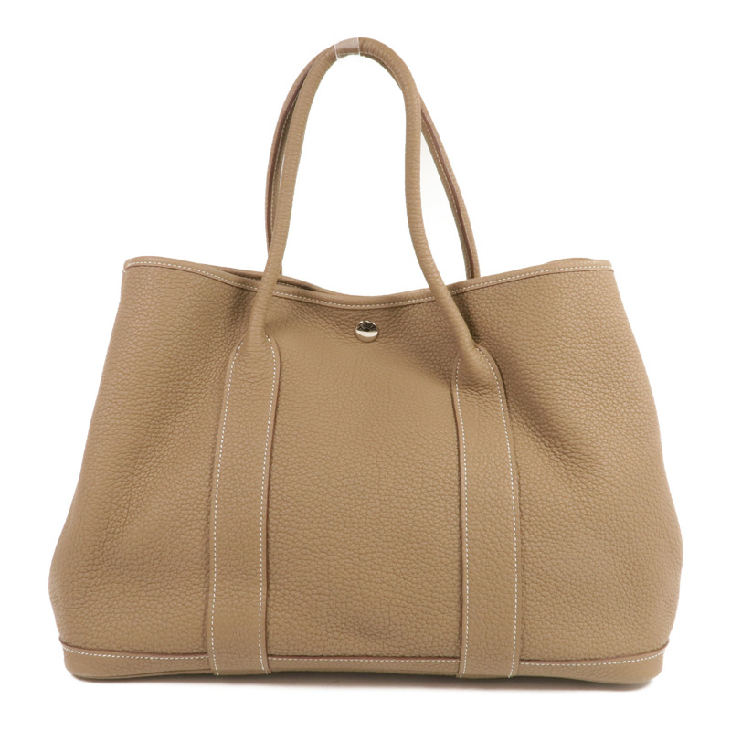 HERMES Negonda皮革Garden Party PM銀扣手挽袋Etoupe-1