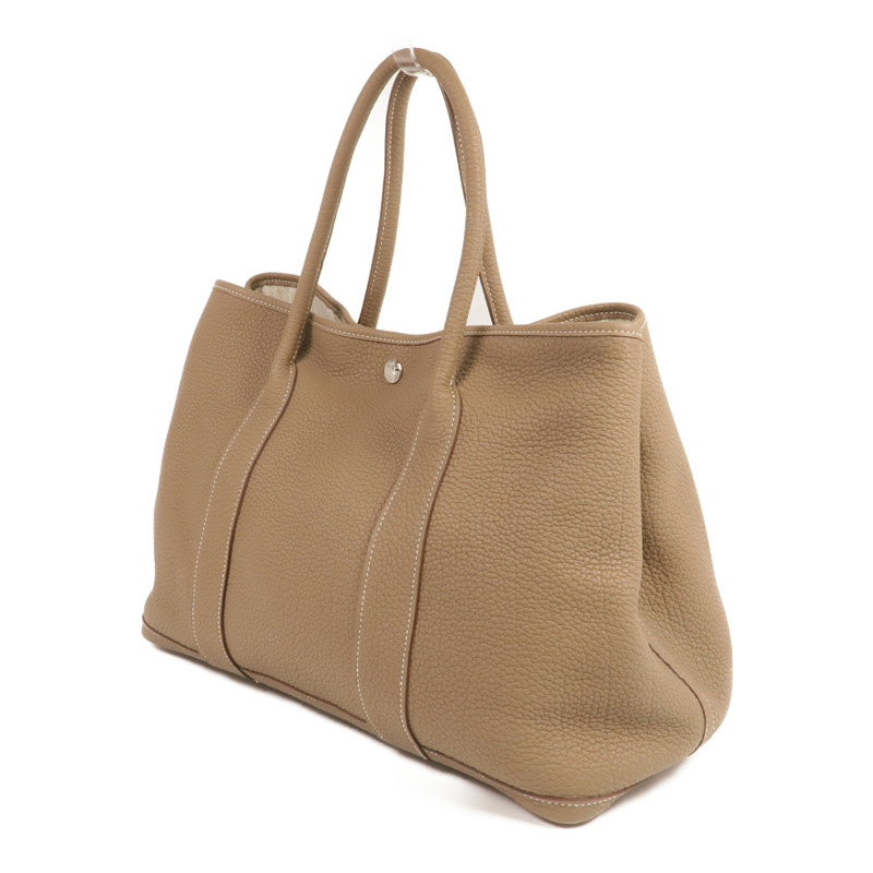 HERMES Negonda皮革Garden Party PM銀扣手挽袋Etoupe-2
