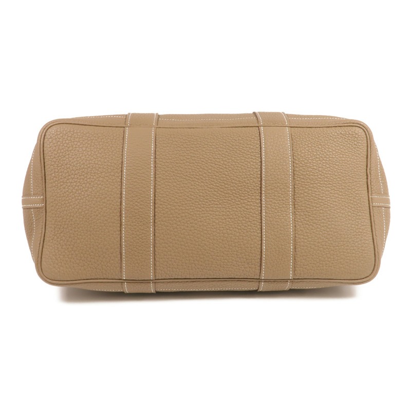 HERMES Negonda皮革Garden Party PM銀扣手挽袋Etoupe-3