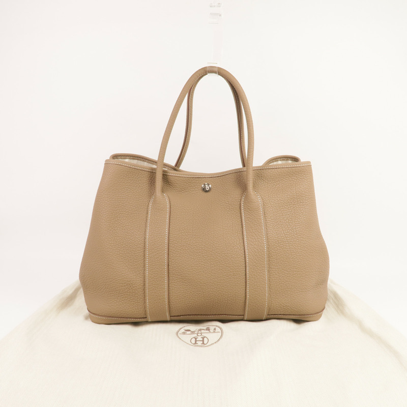 HERMES Negonda皮革Garden Party PM銀扣手挽袋Etoupe-8