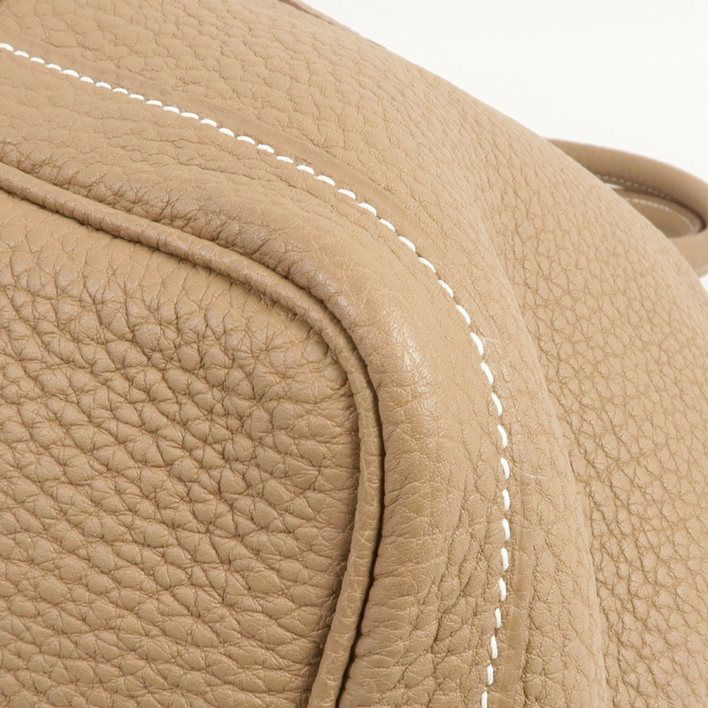 HERMES Negonda皮革Garden Party PM銀扣手挽袋Etoupe-9