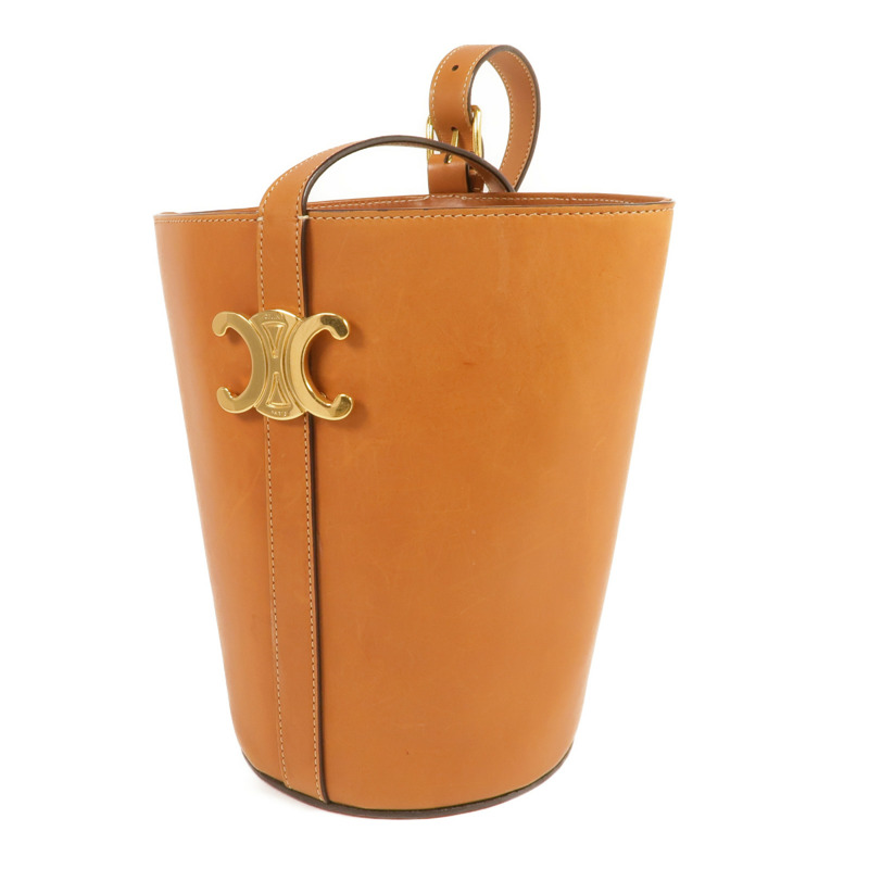 CELINE 牛皮皮革Bucket Triomphe金扣肩背袋-2