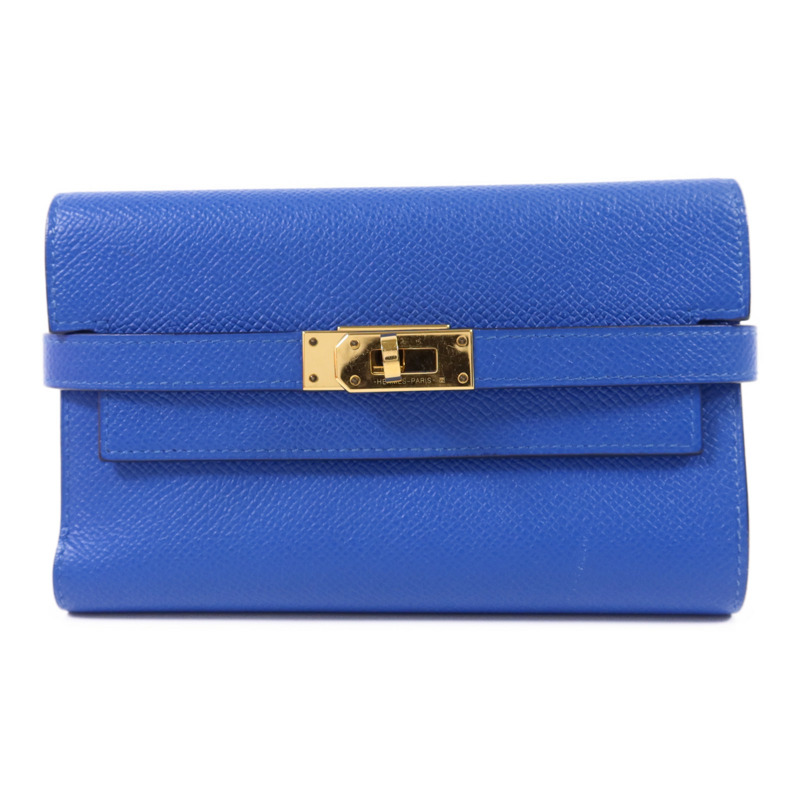 HERMES Epsom皮革Kelly Short Wallet金扣錢包Blue Zanzibar-0