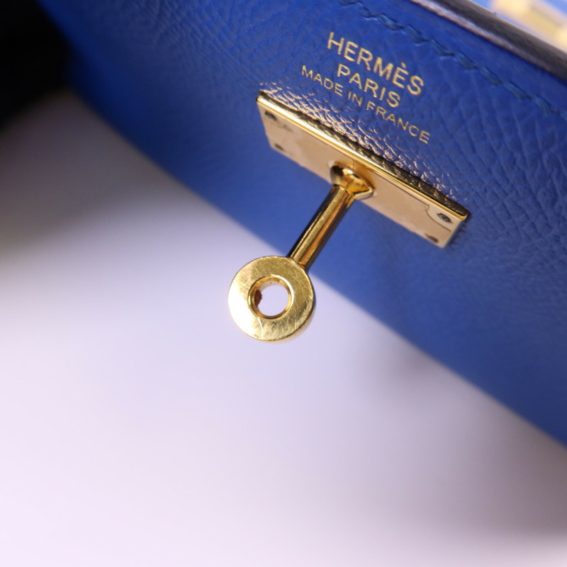 HERMES Epsom皮革Kelly Short Wallet金扣錢包Blue Zanzibar-8
