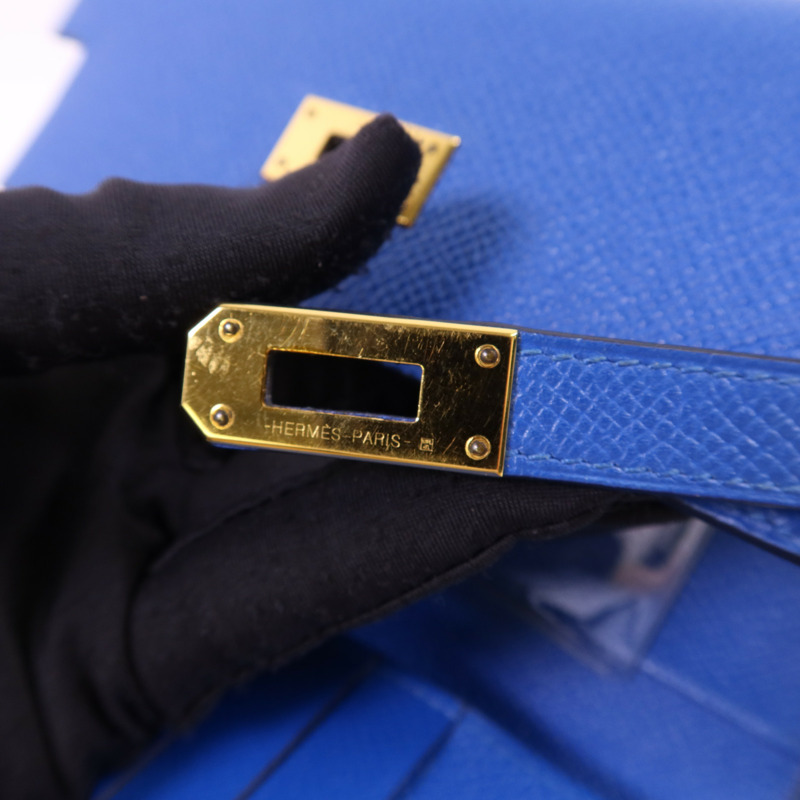 HERMES Epsom皮革Kelly Short Wallet金扣錢包Blue Zanzibar-9