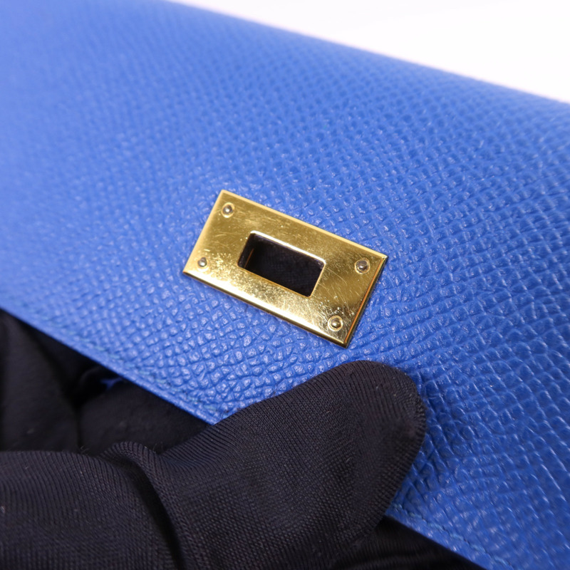 HERMES Epsom皮革Kelly Short Wallet金扣錢包Blue Zanzibar-10
