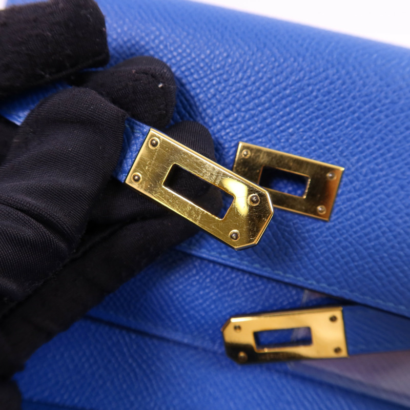 HERMES Epsom皮革Kelly Short Wallet金扣錢包Blue Zanzibar-11
