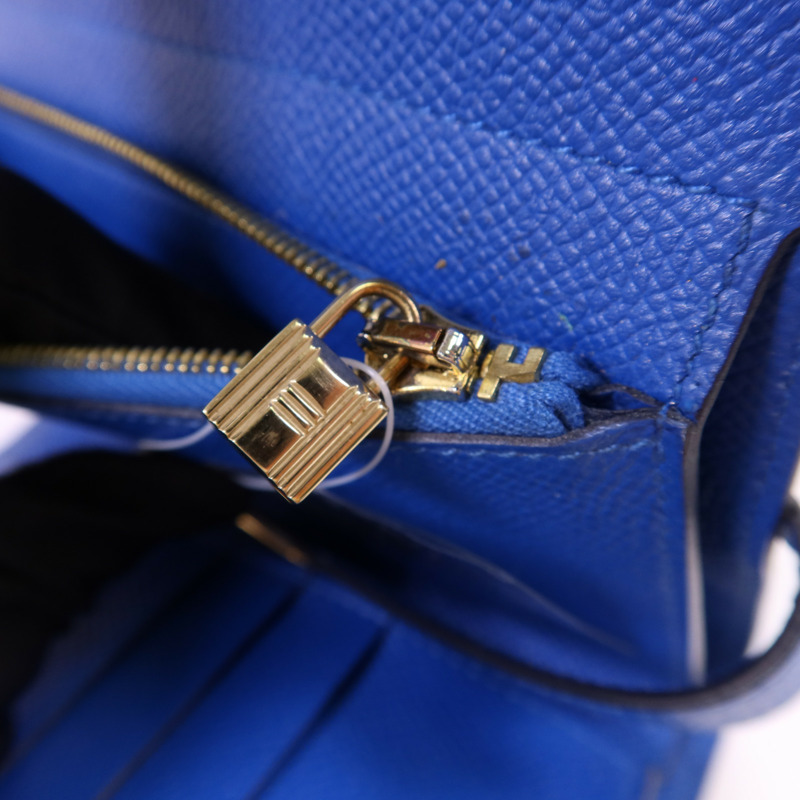 HERMES Epsom皮革Kelly Short Wallet金扣錢包Blue Zanzibar-12
