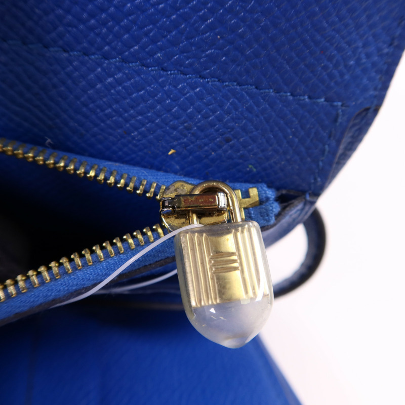 HERMES Epsom皮革Kelly Short Wallet金扣錢包Blue Zanzibar-13