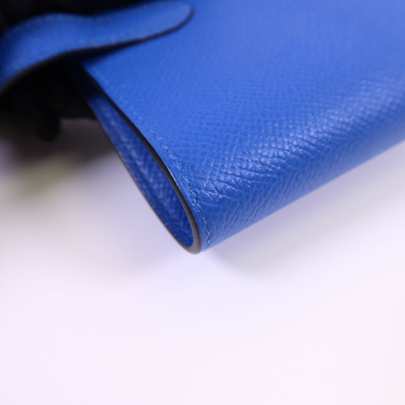 HERMES Epsom皮革Kelly Short Wallet金扣錢包Blue Zanzibar-17