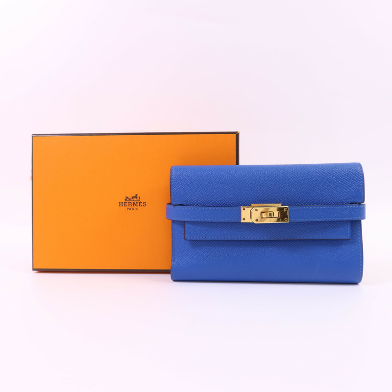 HERMES Epsom皮革Kelly Short Wallet金扣錢包Blue Zanzibar-21