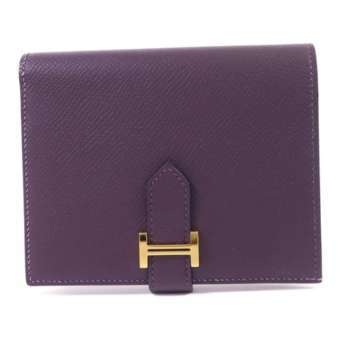 HERMES Epsom皮革Bearn Bifold Wallet金扣錢包Raisin/Anemone