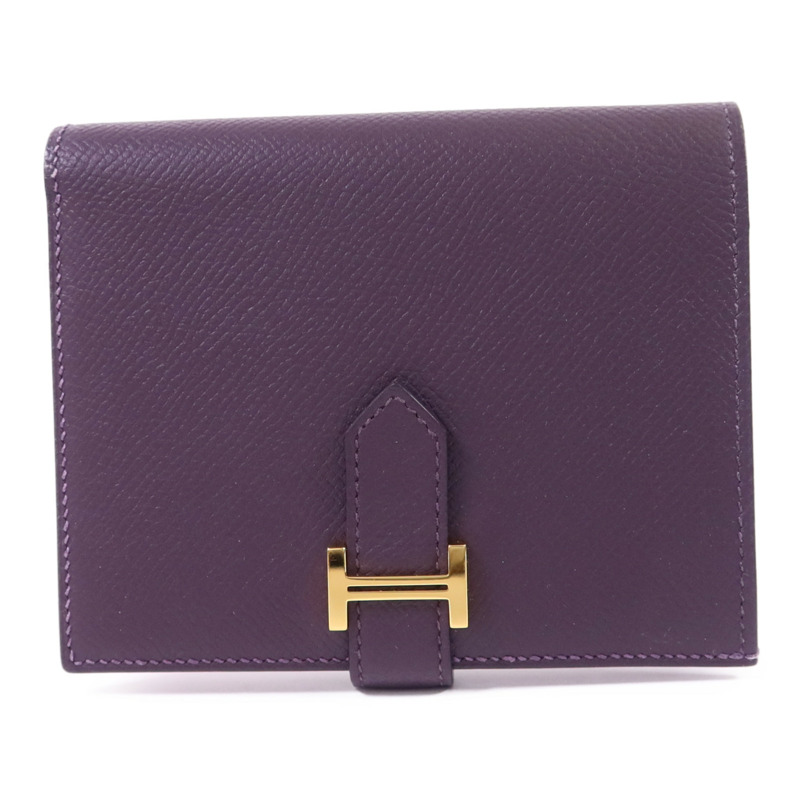 HERMES Epsom皮革Bearn Bifold Wallet金扣錢包Raisin/Anemone-0