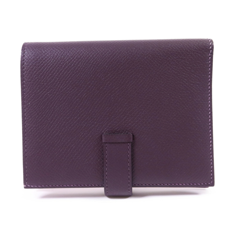 HERMES Epsom皮革Bearn Bifold Wallet金扣錢包Raisin/Anemone-1