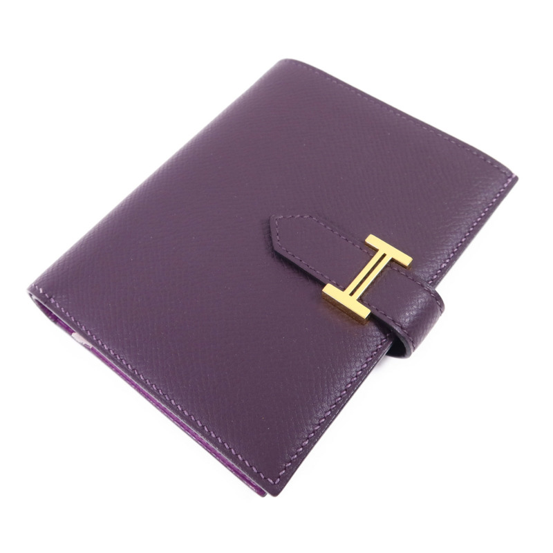 HERMES Epsom皮革Bearn Bifold Wallet金扣錢包Raisin/Anemone-2