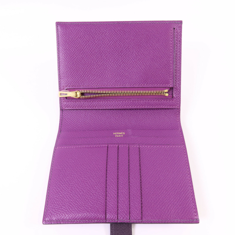 HERMES Epsom皮革Bearn Bifold Wallet金扣錢包Raisin/Anemone-4