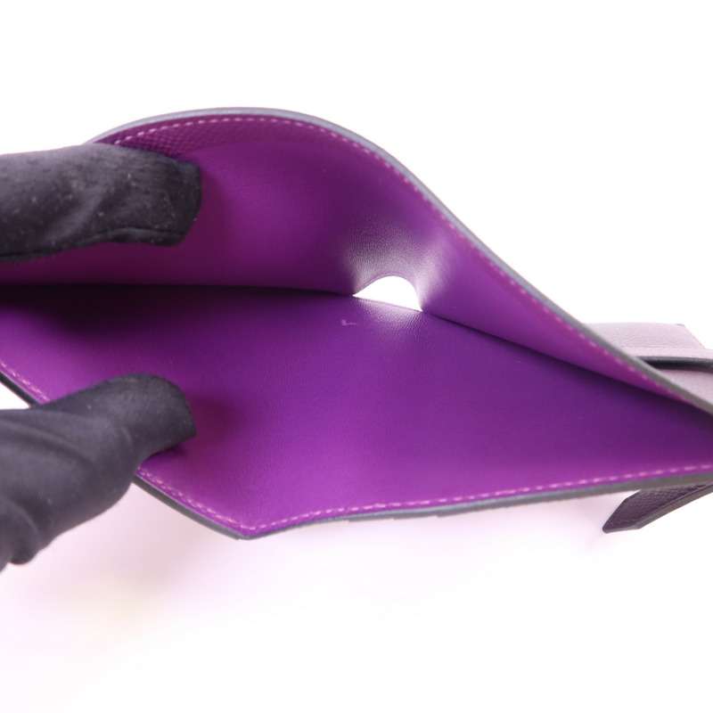 HERMES Epsom皮革Bearn Bifold Wallet金扣錢包Raisin/Anemone-5