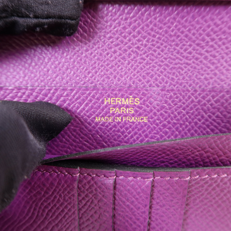 HERMES Epsom皮革Bearn Bifold Wallet金扣錢包Raisin/Anemone-6