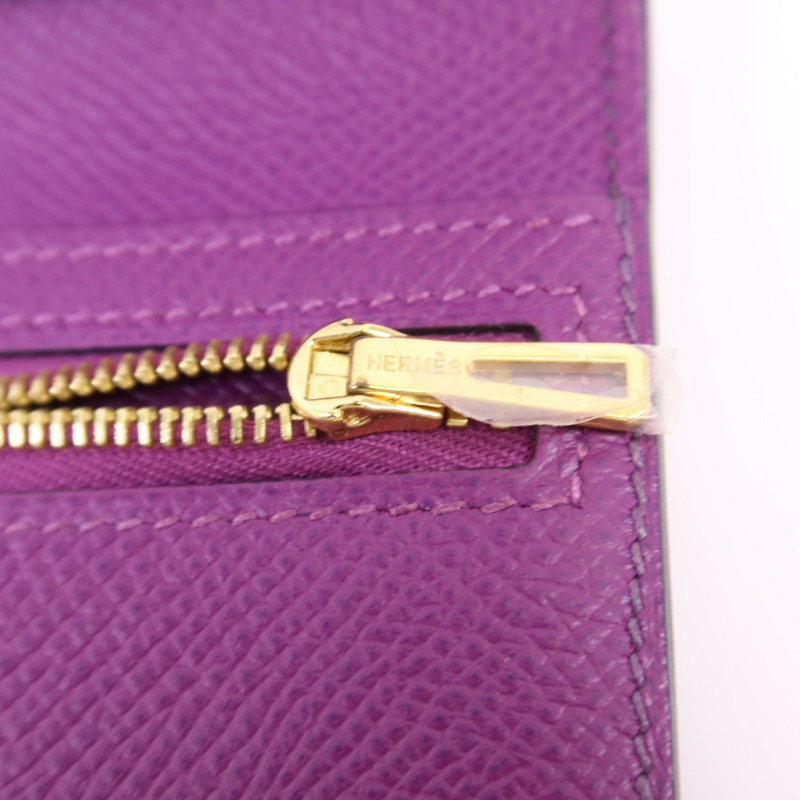 HERMES Epsom皮革Bearn Bifold Wallet金扣錢包Raisin/Anemone-8