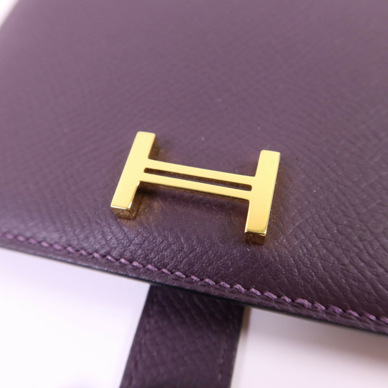 HERMES Epsom皮革Bearn Bifold Wallet金扣錢包Raisin/Anemone-9