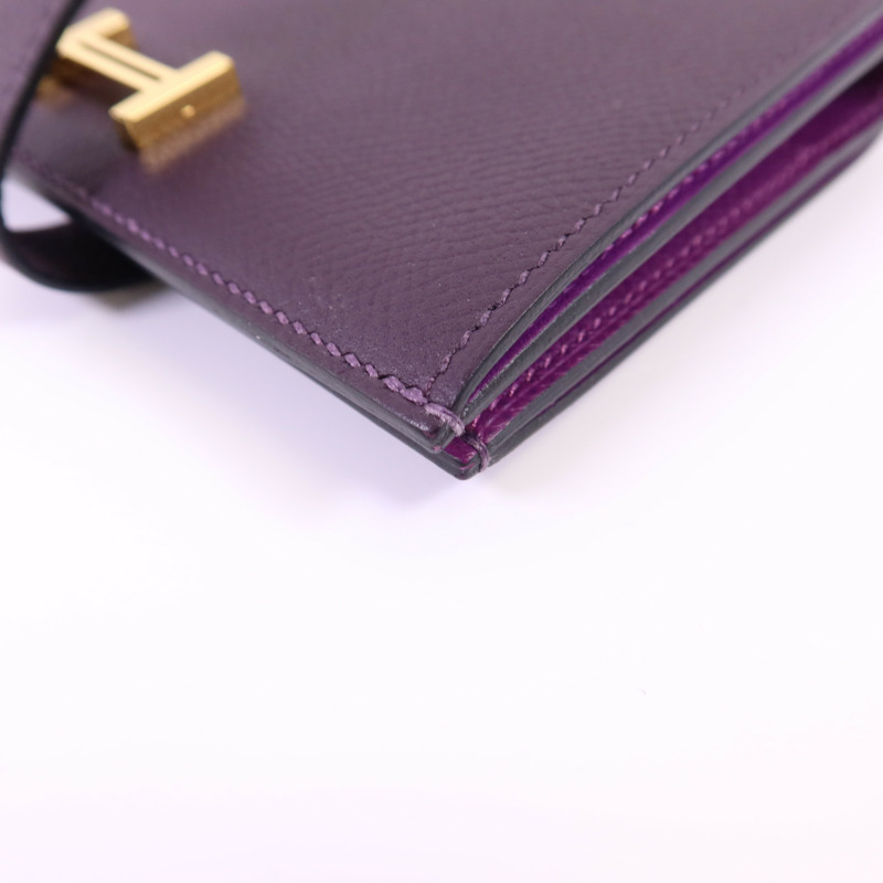 HERMES Epsom皮革Bearn Bifold Wallet金扣錢包Raisin/Anemone-10