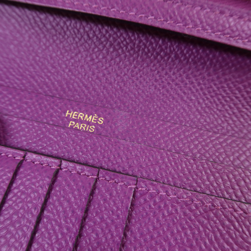 HERMES Epsom皮革Bearn Bifold Wallet金扣錢包Raisin/Anemone-14