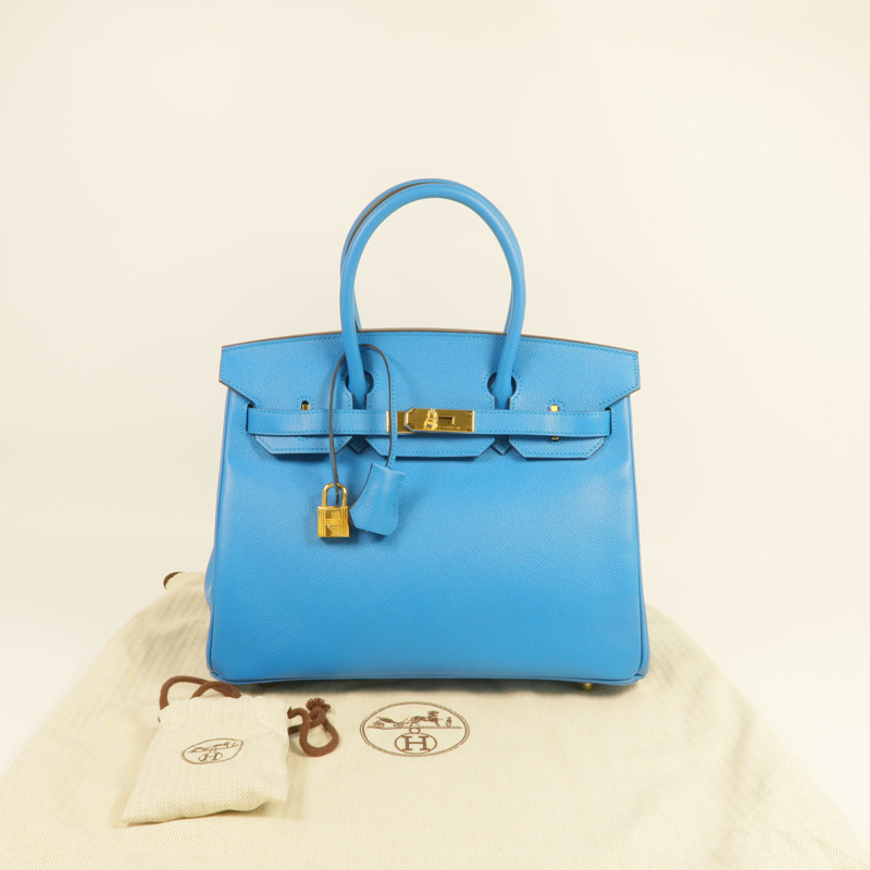 HERMES Epsom皮革Birkin 30金扣手挽袋Bleu Zanzibar-8