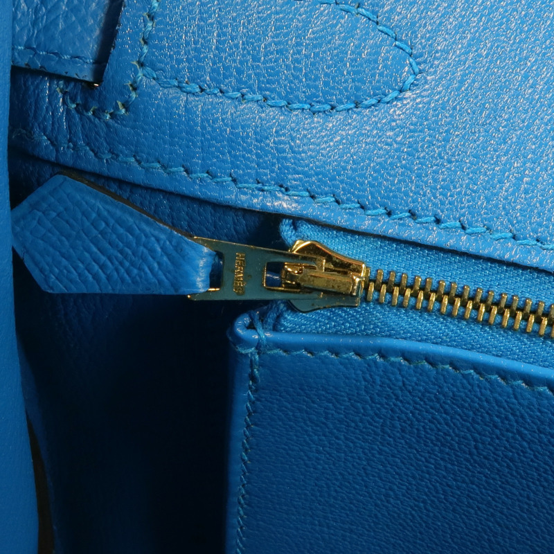 HERMES Epsom皮革Birkin 30金扣手挽袋Bleu Zanzibar-15