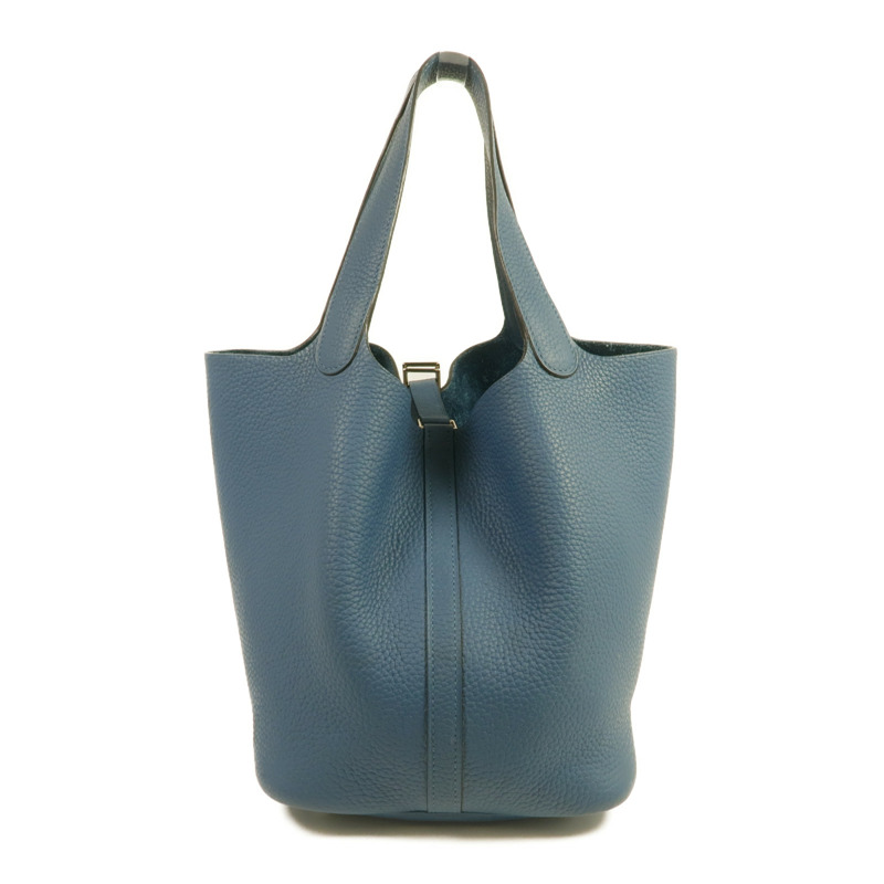 HERMES Clemence皮革Picotin MM銀扣手挽袋Cobalt-1