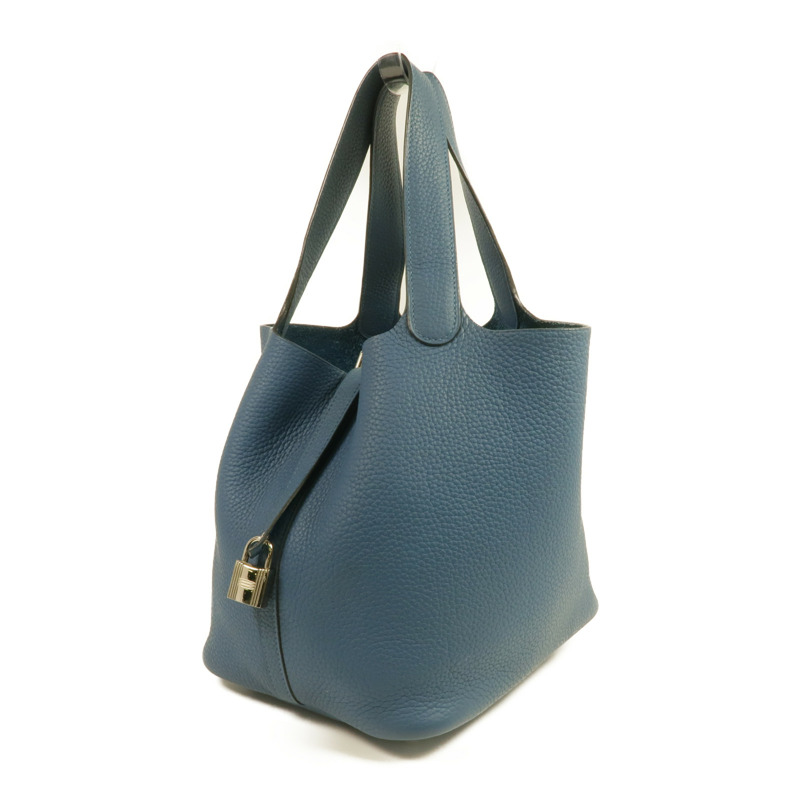 HERMES Clemence皮革Picotin MM銀扣手挽袋Cobalt-2