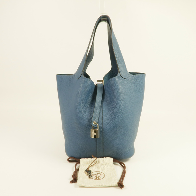 HERMES Clemence皮革Picotin MM銀扣手挽袋Cobalt-8