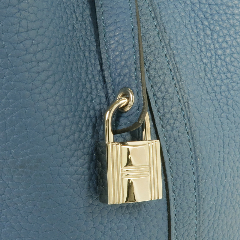 HERMES Clemence皮革Picotin MM銀扣手挽袋Cobalt-13