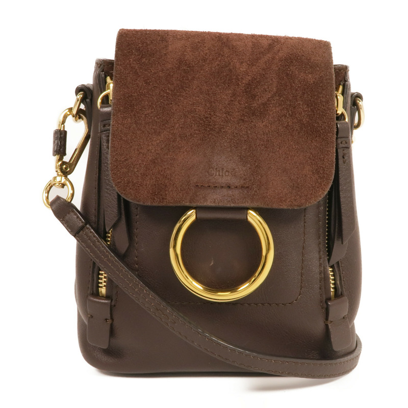 Chloe 牛皮皮革/麂皮皮革Faye Backpack金扣背包肩背兩用袋-0