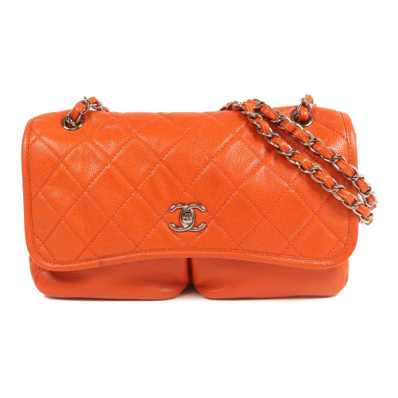 CHANEL 牛皮皮革Chain Shoulder銀扣鏈帶肩背袋-0