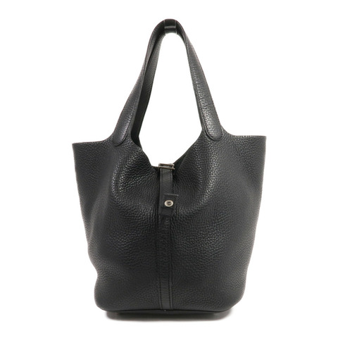 HERMES Clemence皮革Picotin MM銀扣手挽袋Noir