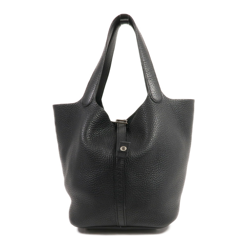 HERMES Clemence皮革Picotin MM銀扣手挽袋Noir-0