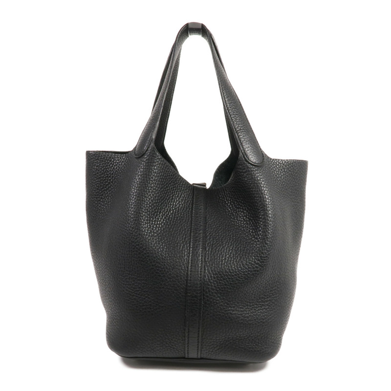 HERMES Clemence皮革Picotin MM銀扣手挽袋Noir-1