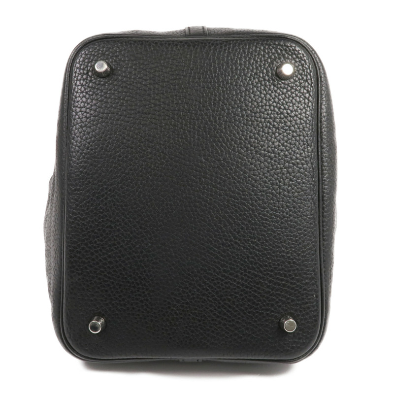 HERMES Clemence皮革Picotin MM銀扣手挽袋Noir-3