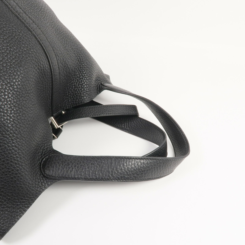 HERMES Clemence皮革Picotin MM銀扣手挽袋Noir-7