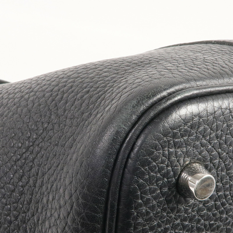 HERMES Clemence皮革Picotin MM銀扣手挽袋Noir-11