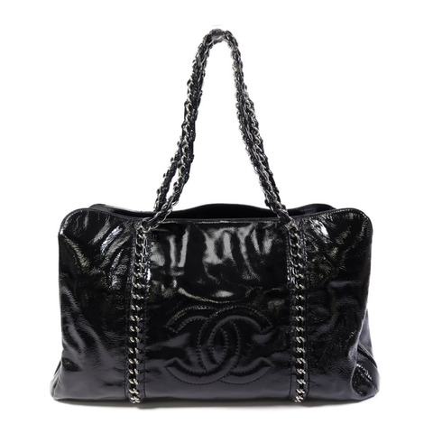 CHANEL 漆皮皮革Shoulder Bag銀扣鏈帶肩背袋
