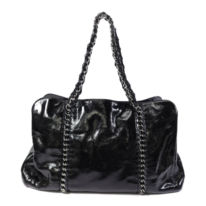 CHANEL 漆皮皮革Shoulder Bag銀扣鏈帶肩背袋-1