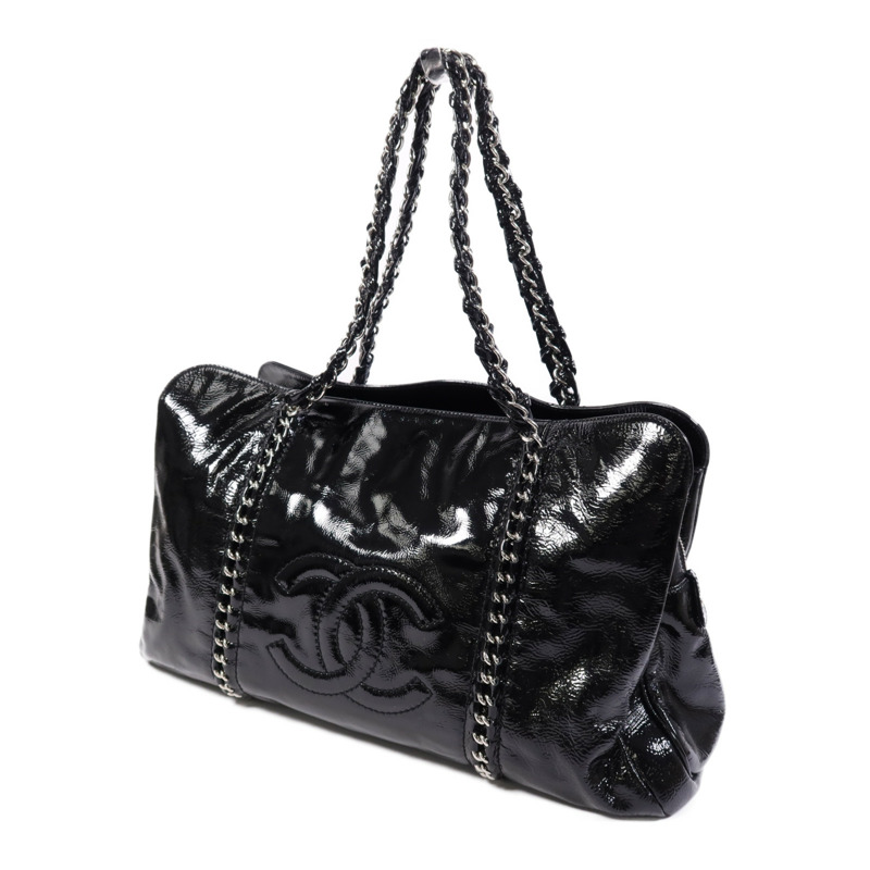 CHANEL 漆皮皮革Shoulder Bag銀扣鏈帶肩背袋-2