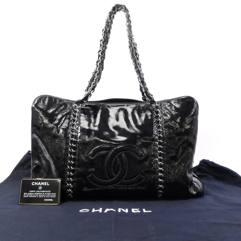 CHANEL 漆皮皮革Shoulder Bag銀扣鏈帶肩背袋-7