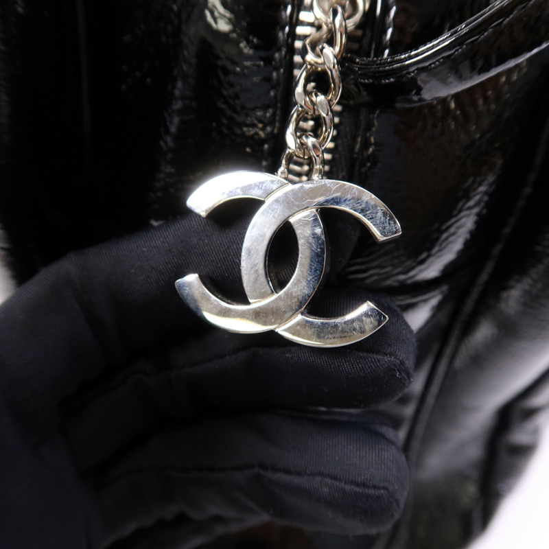 CHANEL 漆皮皮革Shoulder Bag銀扣鏈帶肩背袋-12