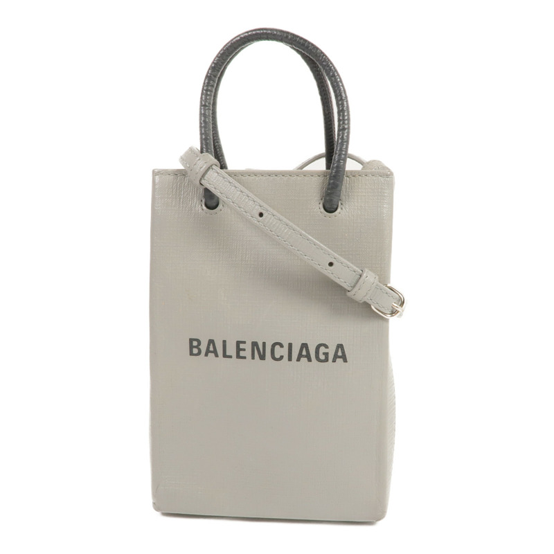 BALENCIAGA 牛皮皮革Mini Shopping Phone Holder銀扣手挽肩背兩用袋-0